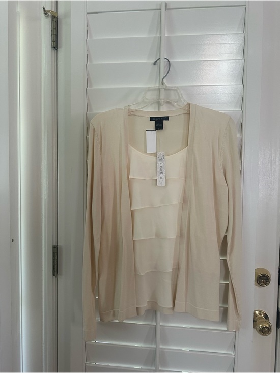 august silk Tops - august silk Cream Layered Shell & Open Cardigan Set